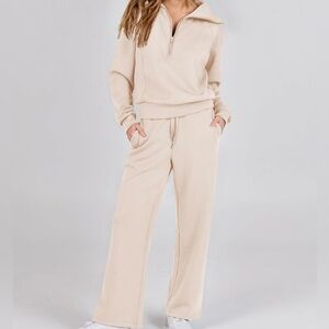 Cream Quarter-Zip Sweatpant outfit
